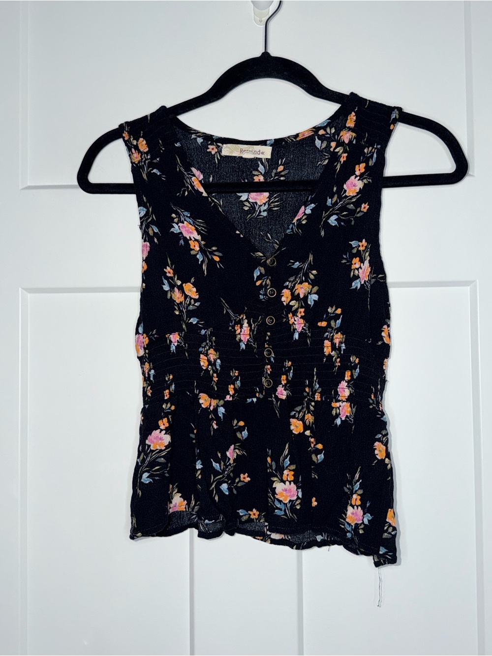 Rewind Black Floral Smocked Tank